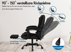 Ergonomischer Bürostuhl mit Massage und Fußstütze, Schwarz, max. 180 kg