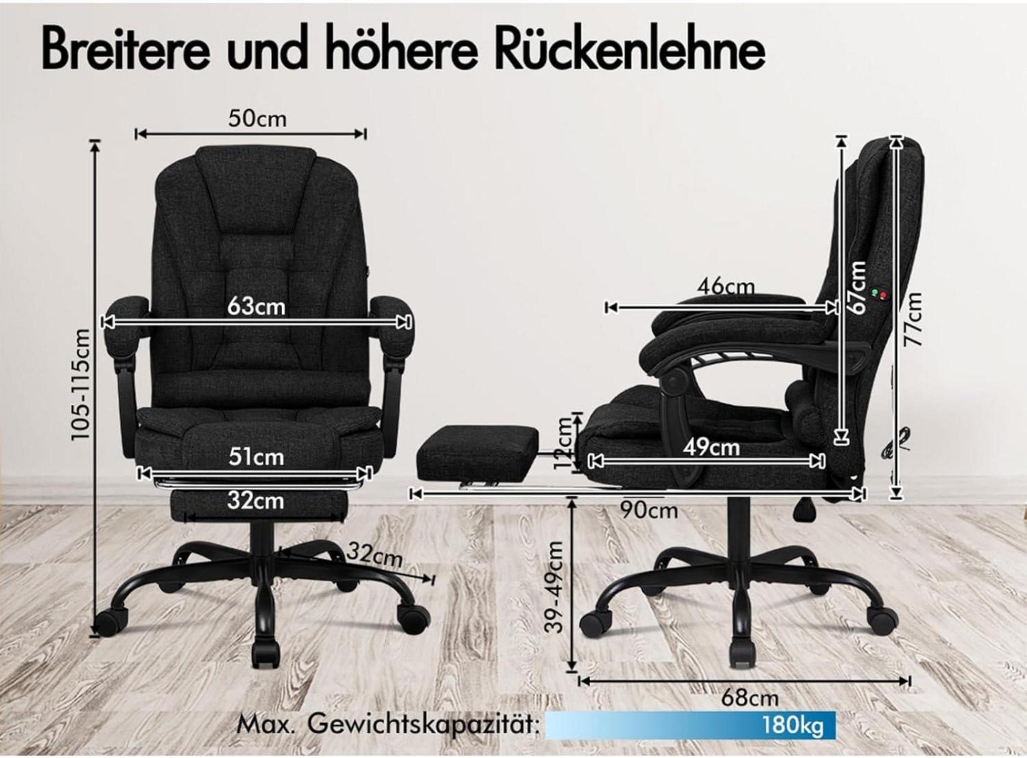 Ergonomischer Bürostuhl Massage Fußstütze 150 Neigung