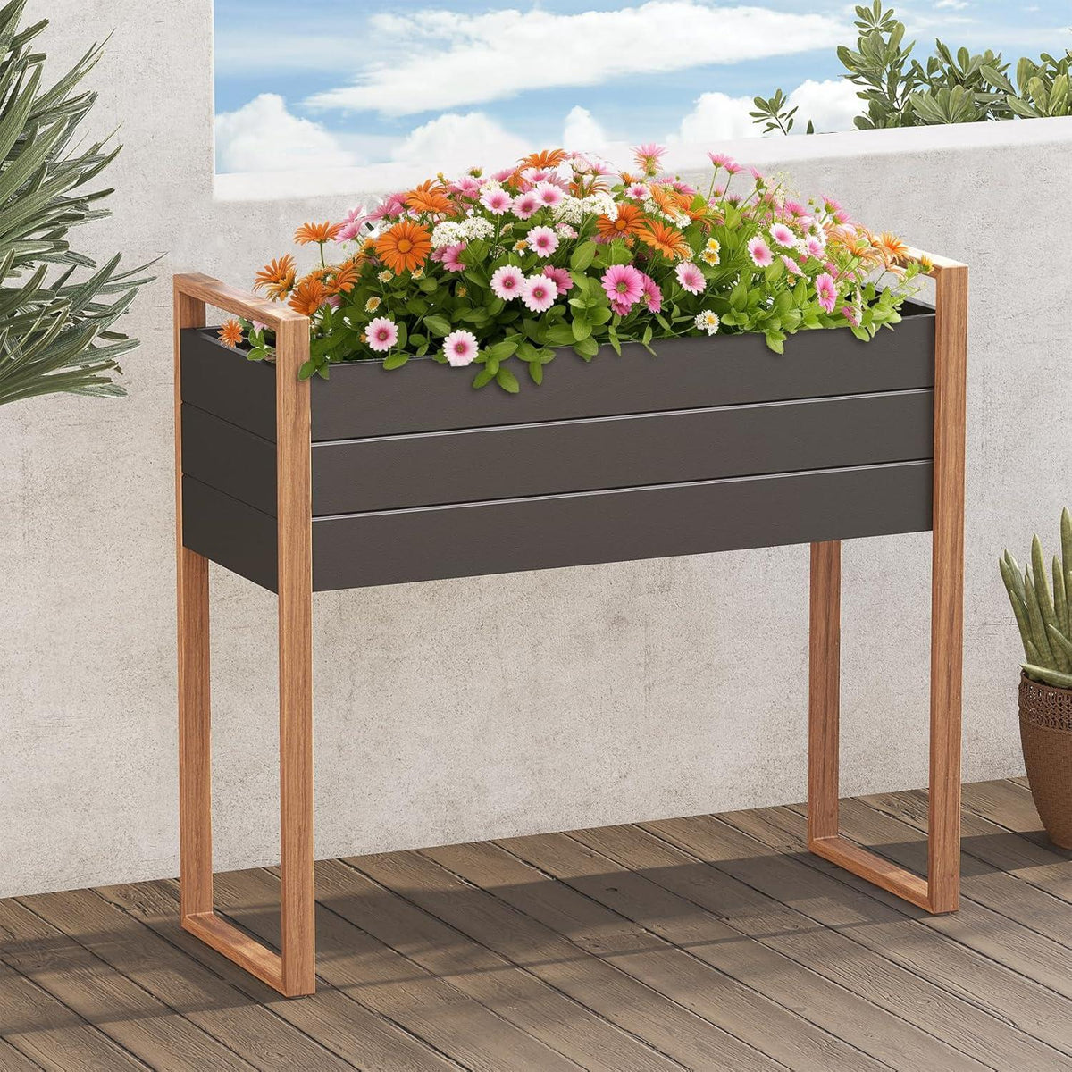 Grand Patio Hochbeet Metall Pflanzbeet Wetterfest Outdoor 100x38x91 cm