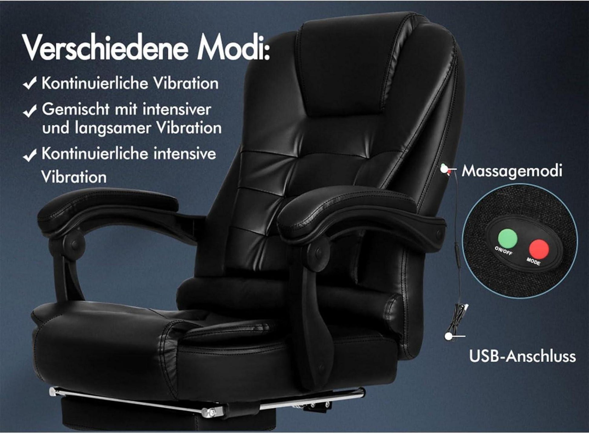 Massage Bürostuhl mit Fußstütze 150° Neigung Gaming Schwarz