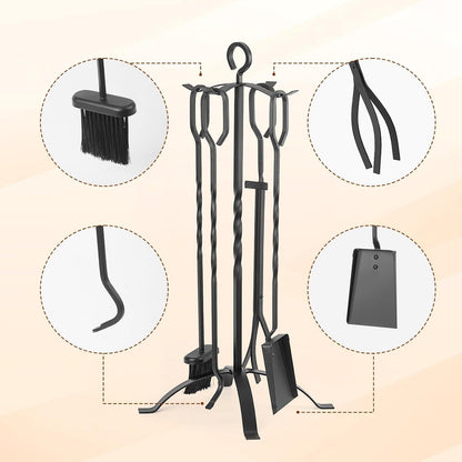 Kaminbesteck Schwarz 5-teilig Kamingarnitur Zubehör 65CM Ofenbesteck