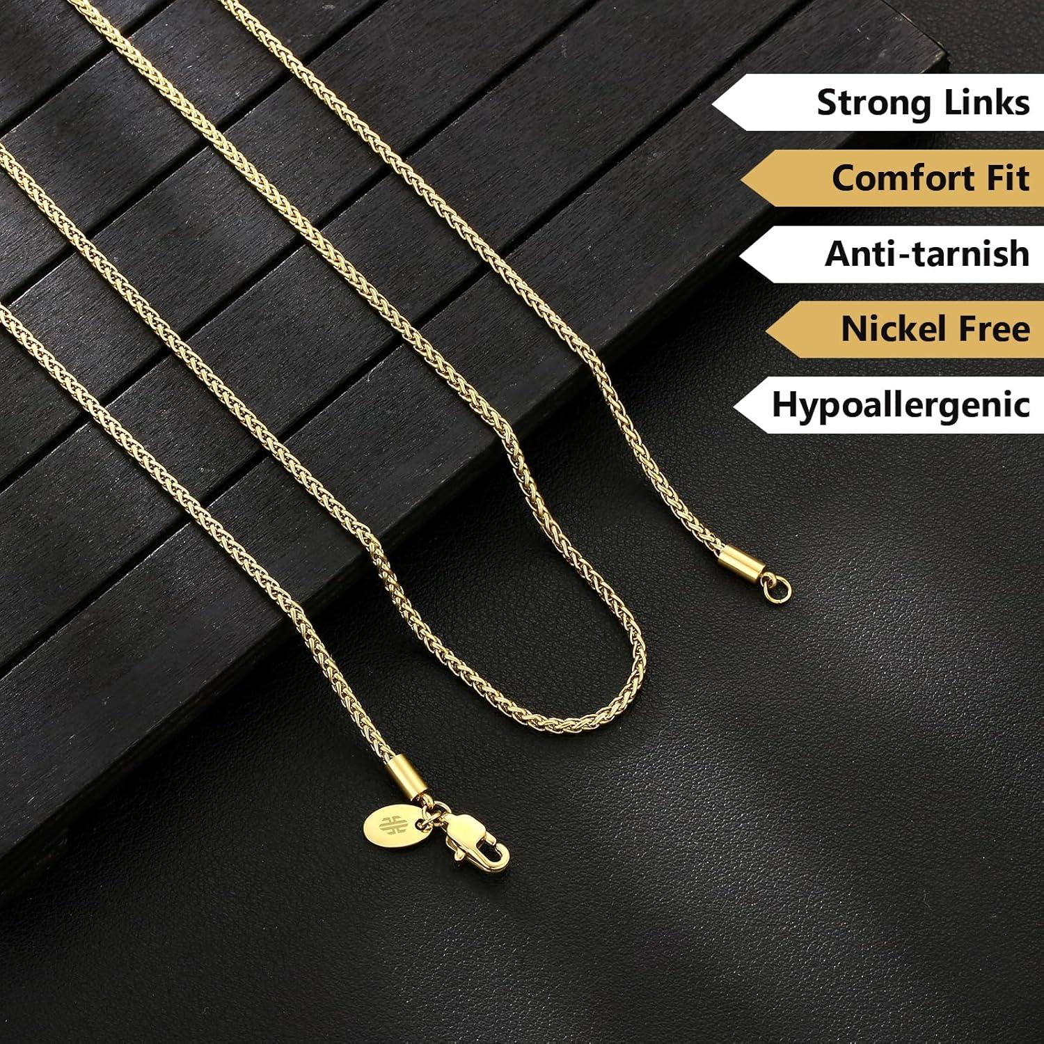 Goldkette Weizenkette Edelstahl beschichtet 18K Zopfkette 2mm
