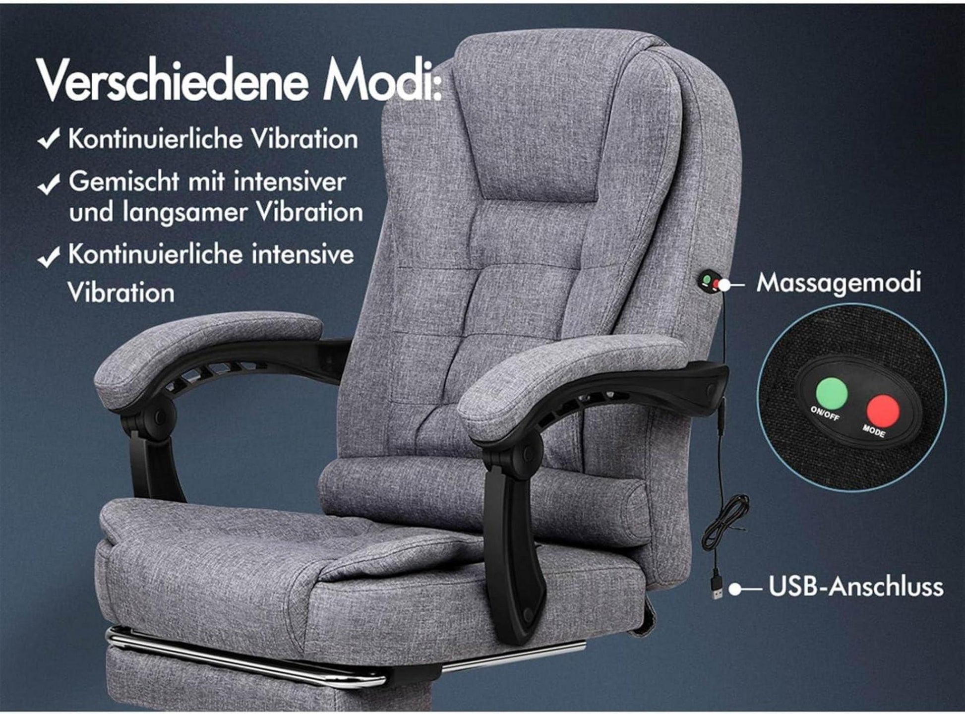 ALFORDSON Massage-Bürostuhl mit Fußstütze 150°-Neigung Gray