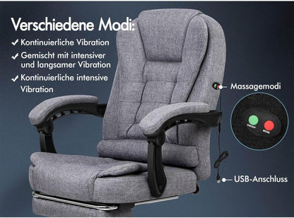 ALFORDSON Massage-Bürostuhl mit Fußstütze 150°-Neigung Gray