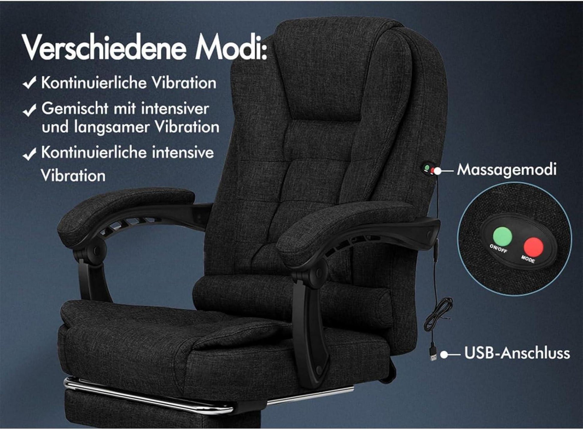 Ergonomischer Massage-Bürostuhl Fußstütze Neigung Samt Schwarz