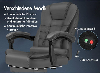 Ergonomischer Massage Bürostuhl 150° Neigung Fußstütze Samt-Gamingstuhl Gray