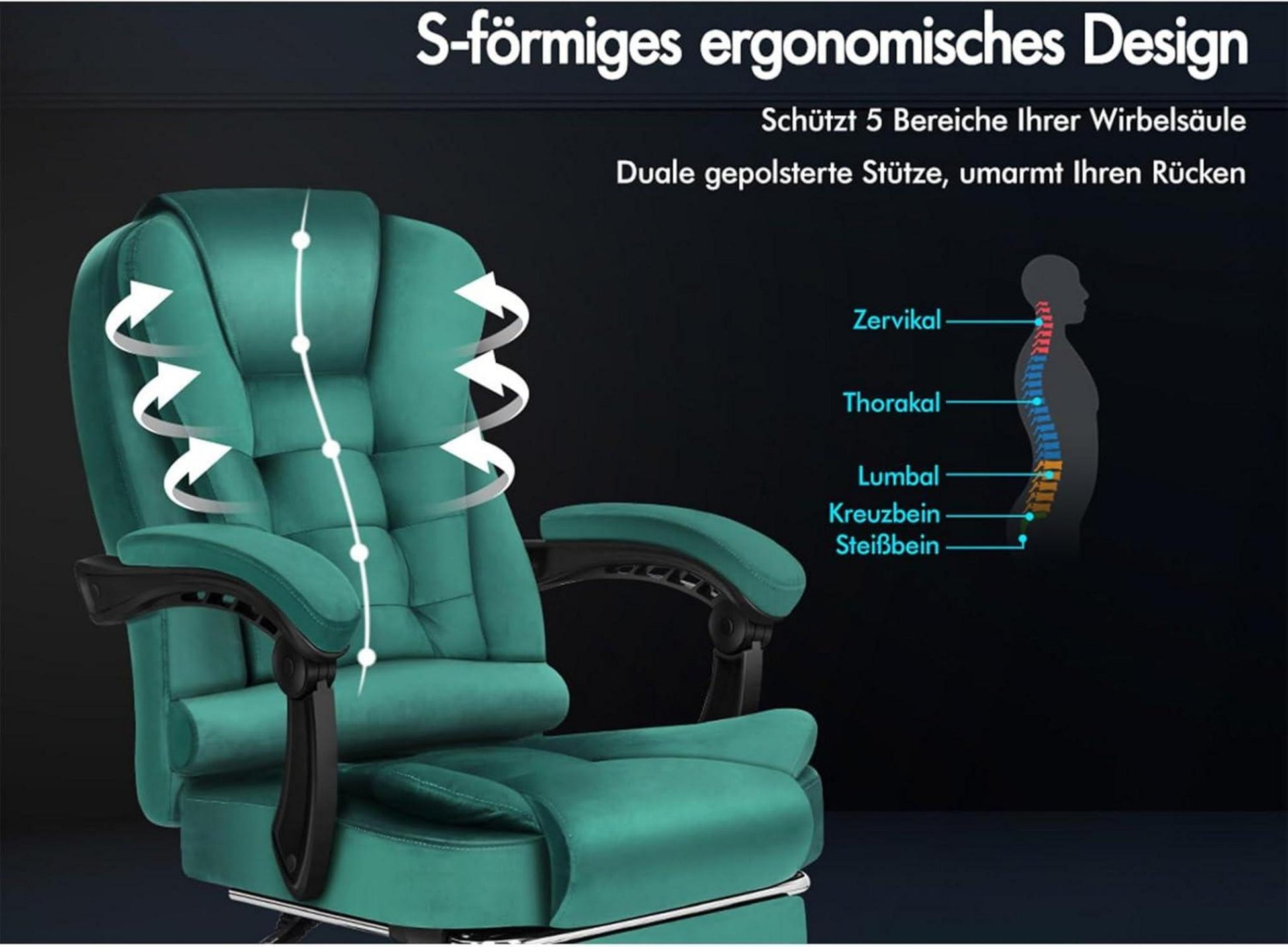 Bürostuhl Ergonomisch Massage Fußstütze Neigung 180kg Wildleder Grün