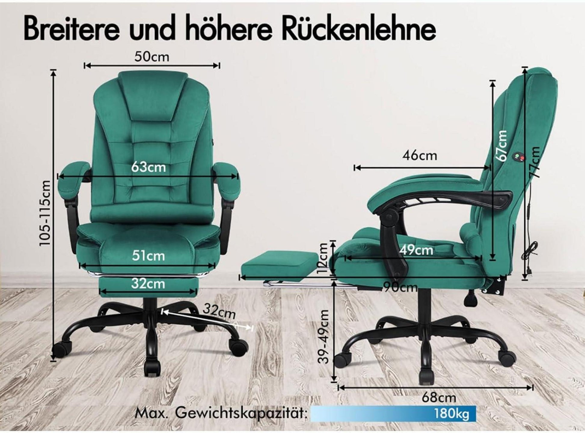 Ergonomischer Bürostuhl Massage Fußstütze 150° Neigung SGS max. 180kg