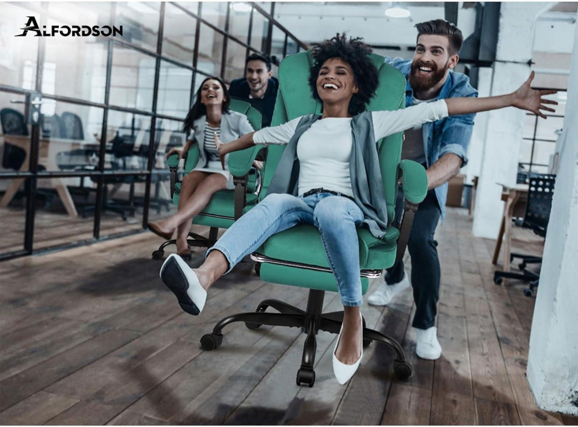 Bürostuhl Ergonomisch Massage Fußstütze Neigung 180kg Wildleder Grün