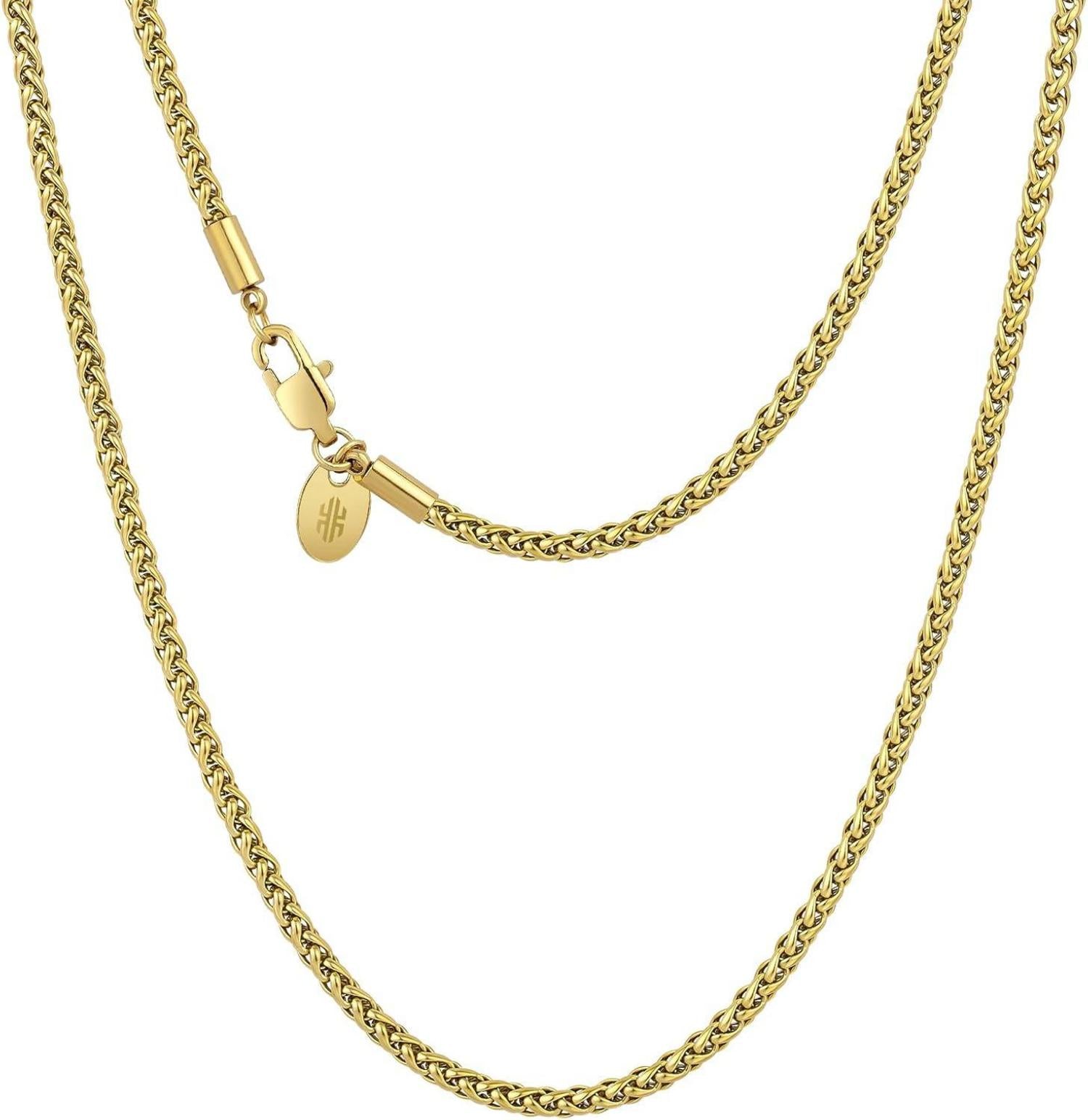 Goldkette 18K Weizenkette Edelstahl Zopfkette 61cm 3mm