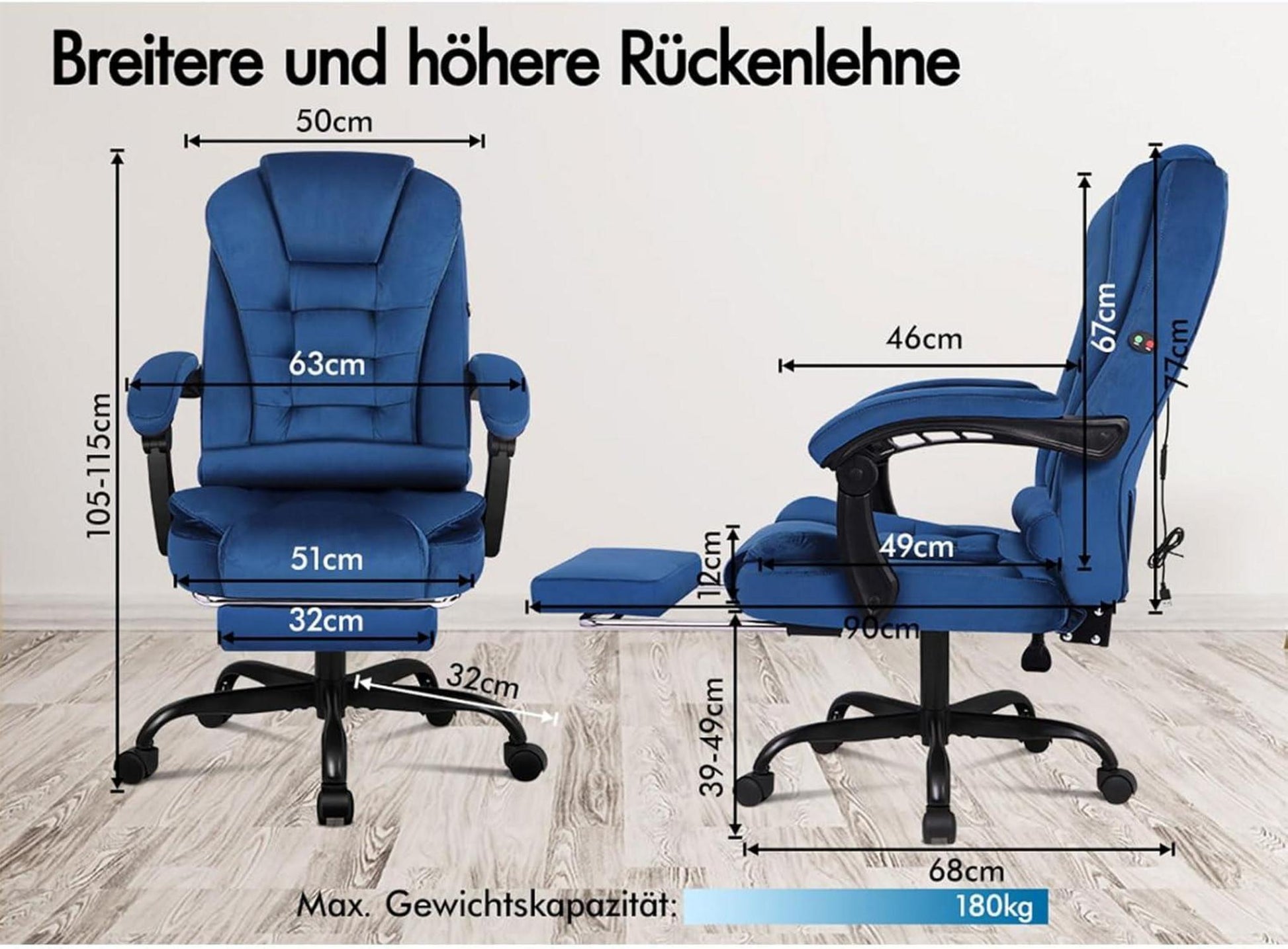Ergonomic Office Gaming Chair with High Back Support Blue