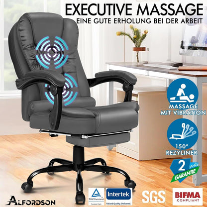 Ergonomischer Bürostuhl mit Massage und Fußstütze, 180 kg, Grau