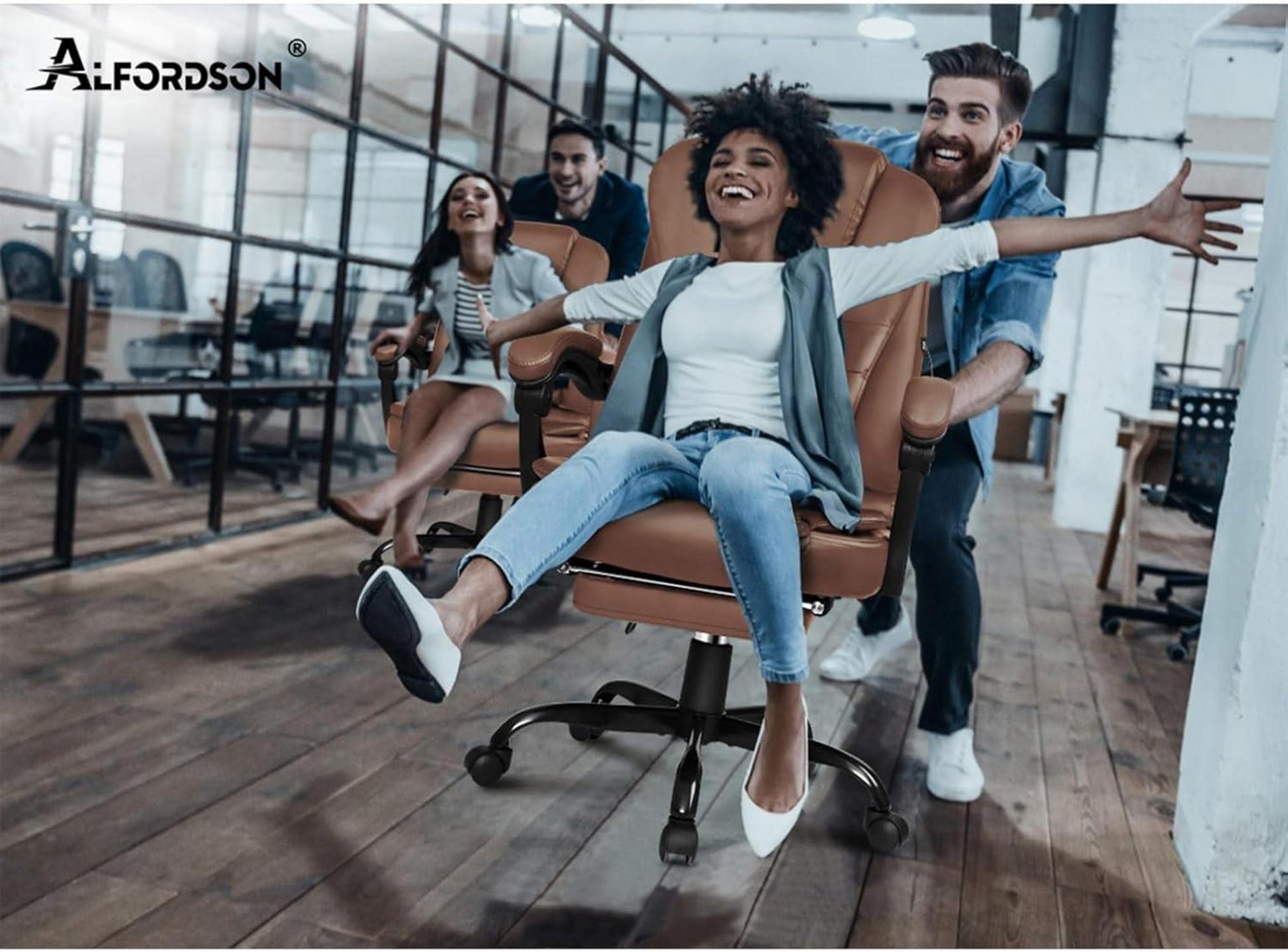 Ergonomischer Bürostuhl Massage Fußstütze 150° Neigung SGS Leder Braun