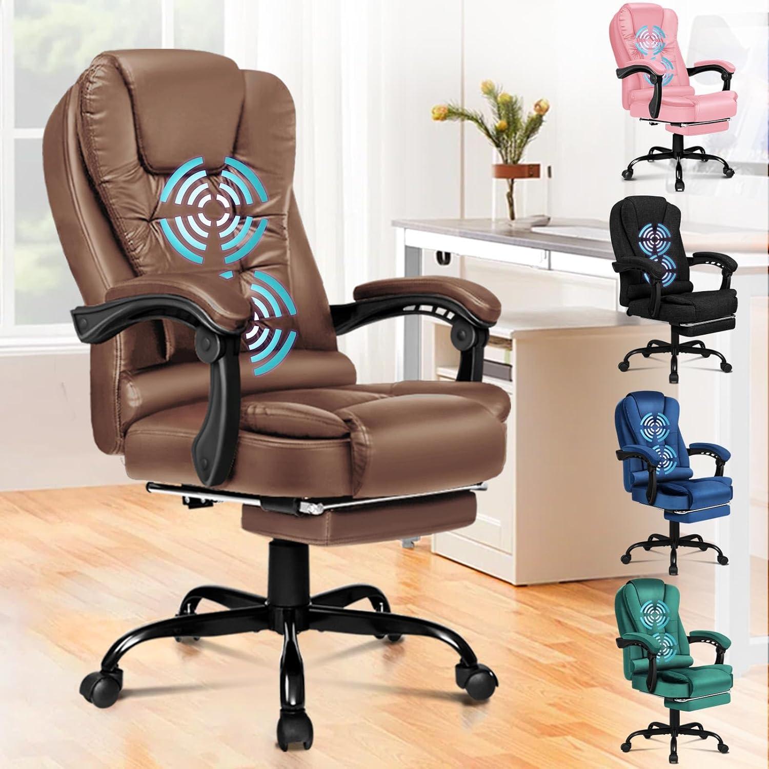 Massagebürostuhl mit Fußstütze und Neigung für Computer, Gaming, Leder