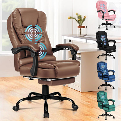 Massagebürostuhl mit Fußstütze und Neigung für Computer, Gaming, Leder