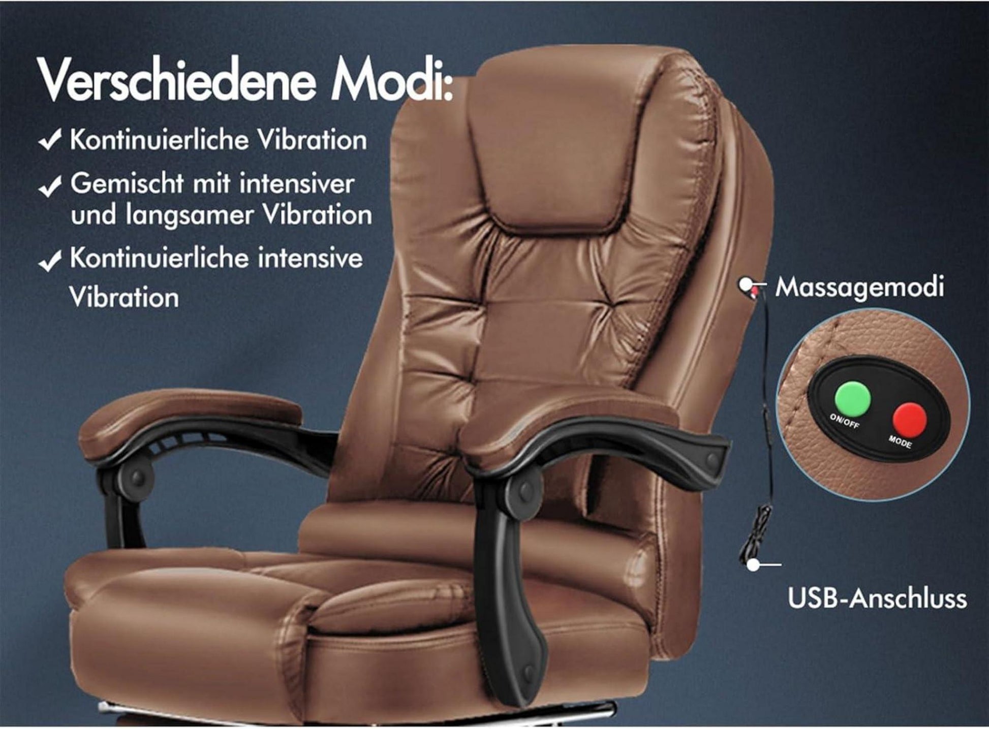 Ergonomischer Massagebürostuhl mit Massagefunktion 150° Neigung Samt Braun