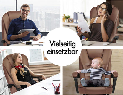 Ergonomischer Bürostuhl Gaming Stuhl mit Massagefunktion Leder Braun