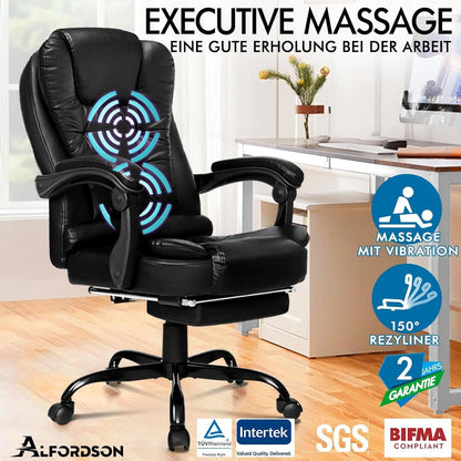 Ergonomischer Bürostuhl mit Massage und Fußstütze, Schwarz