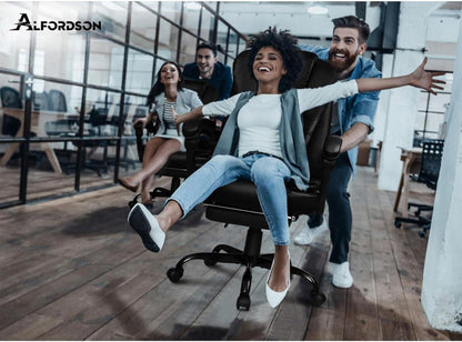 Ergonomischer Bürostuhl Massage Fußstütze 180 kg Schwarz Leder