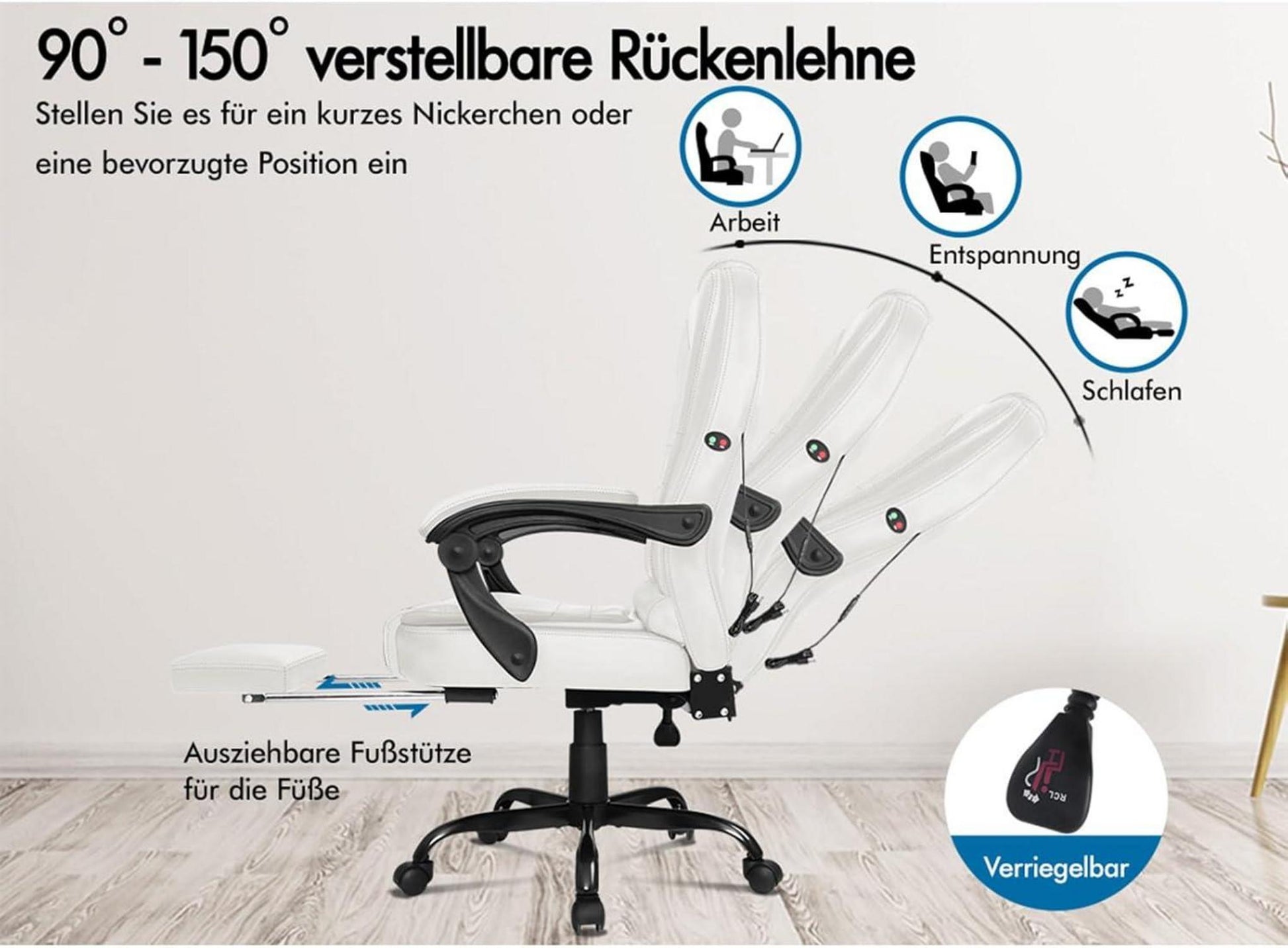 Ergonomischer Bürostuhl mit Massage und Fußstütze, 180