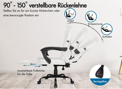Ergonomischer Bürostuhl mit Massage und Fußstütze, 180