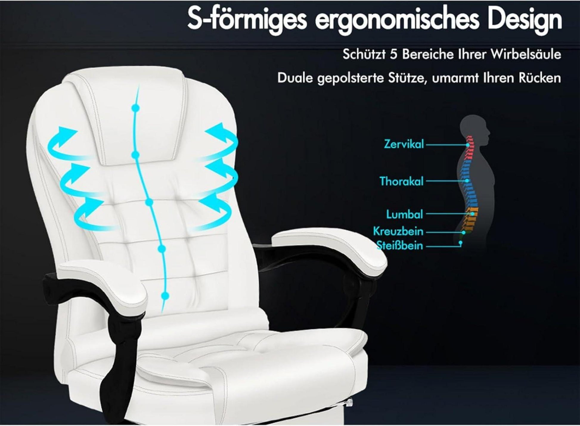 Ergonomischer Bürostuhl Massage Fußstütze 150° Neigung SGS-Leder