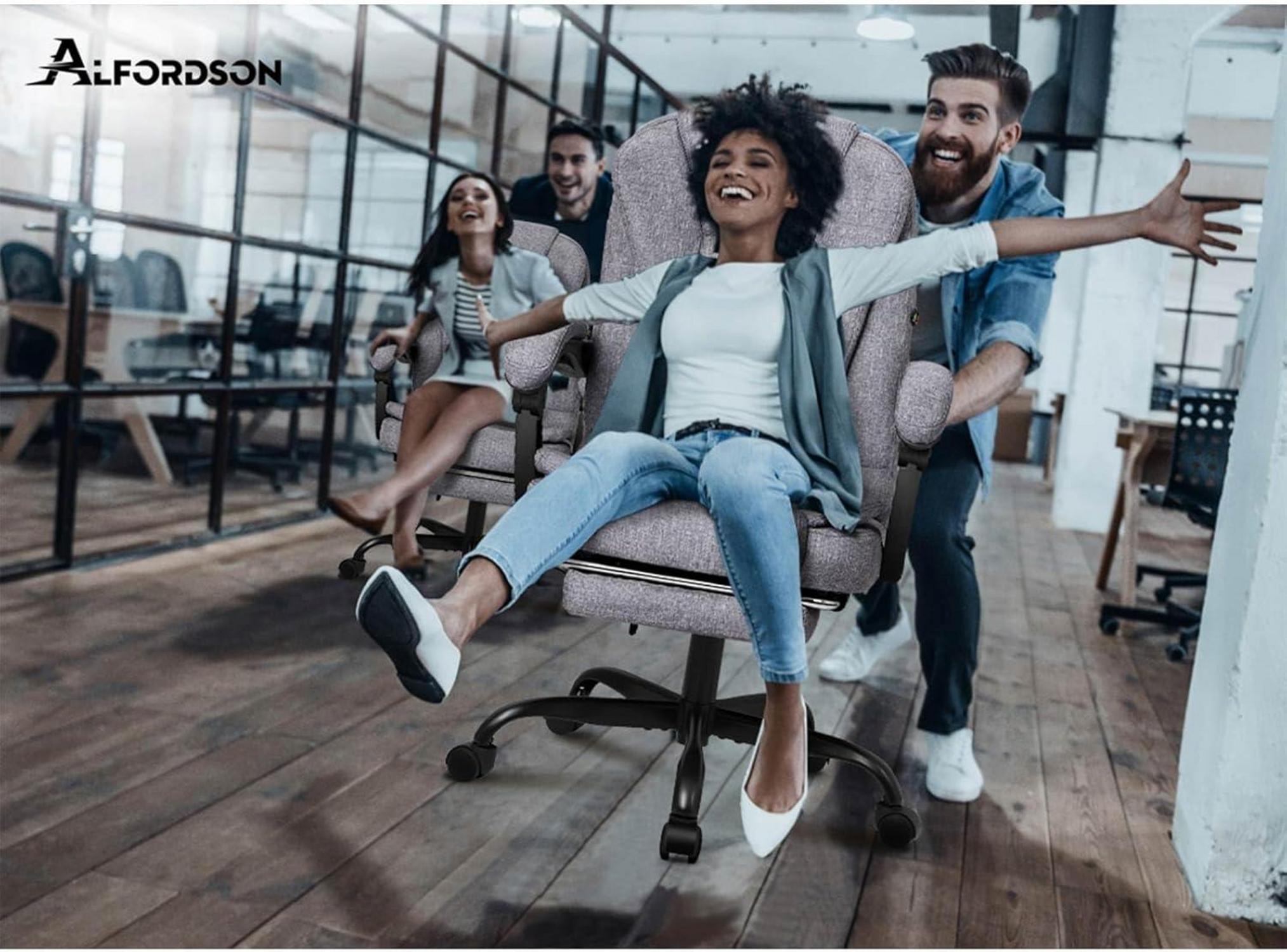 Ergonomischer Bürostuhl Massage Fußstütze 150° Neigung max. 180 kg Leinen Grau