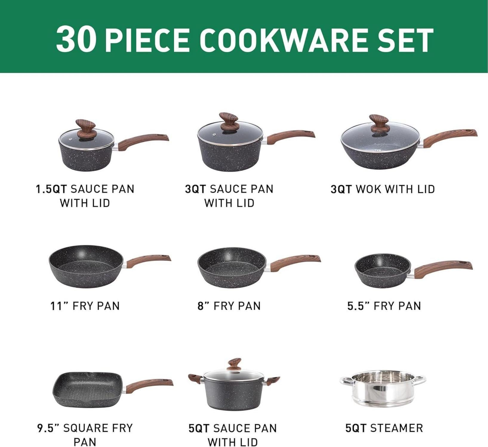 Kitchen Academy 30-teiliges Induktions-Kochgeschirr-Set Schwarz