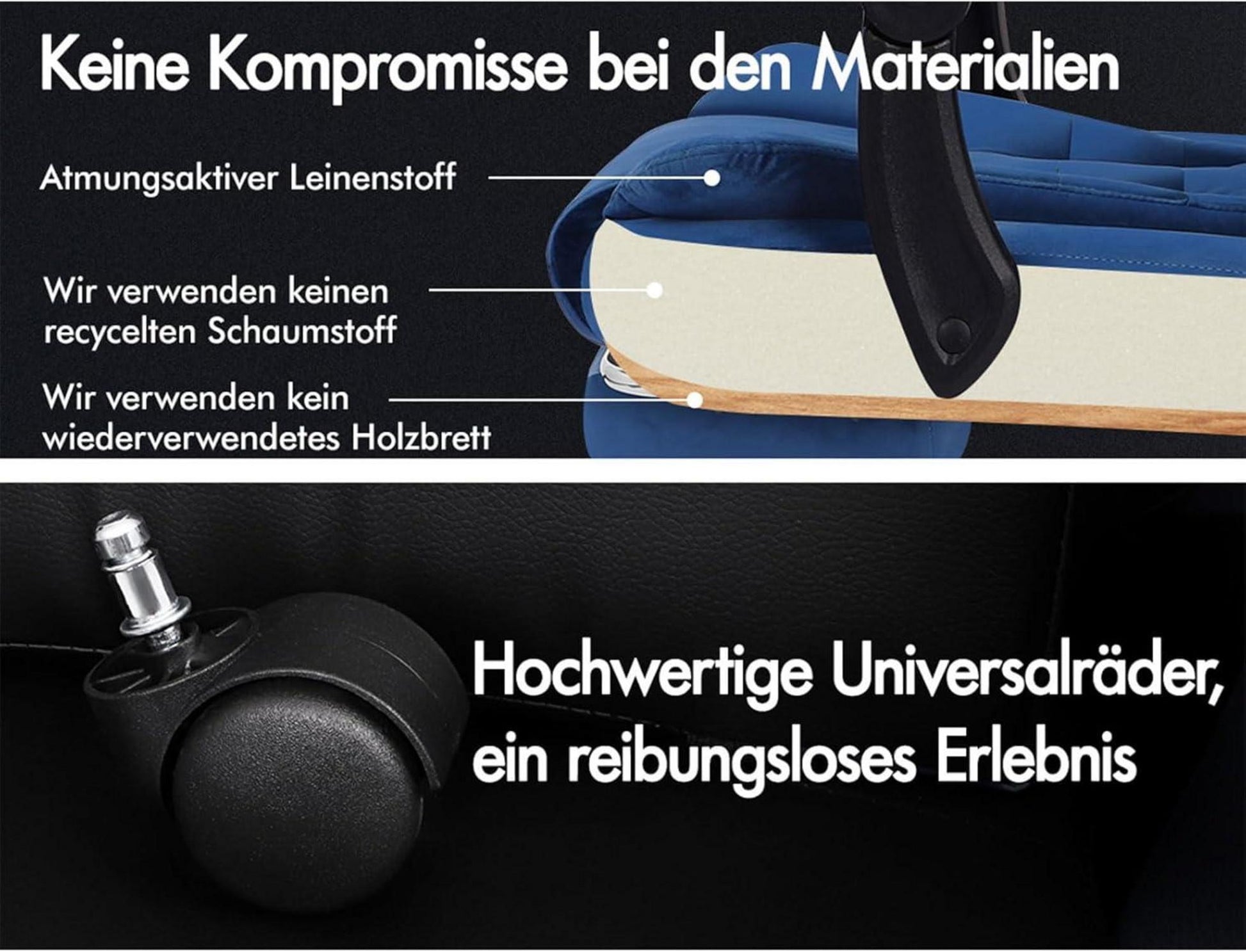 Ergonomischer Massagebürostuhl mit Fußstütze & 150°-Neigung, Samt-Chefsessel, Schwarz