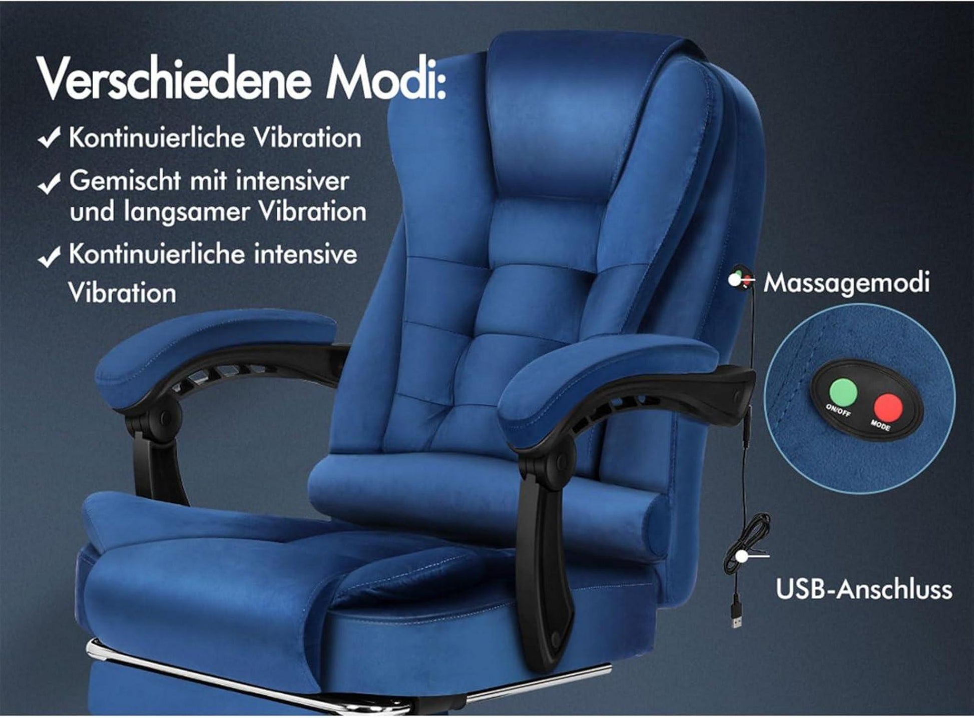 Ergonomischer Massage-Bürostuhl mit Fußstütze 150° Neigung Schwarz