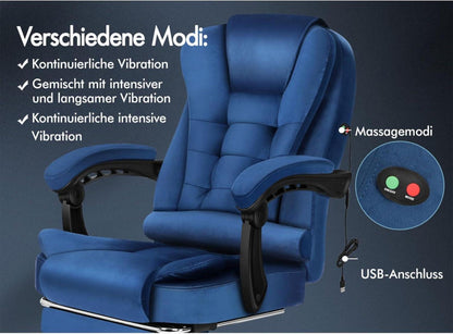 Ergonomischer Massage-Bürostuhl mit Fußstütze 150° Neigung Schwarz