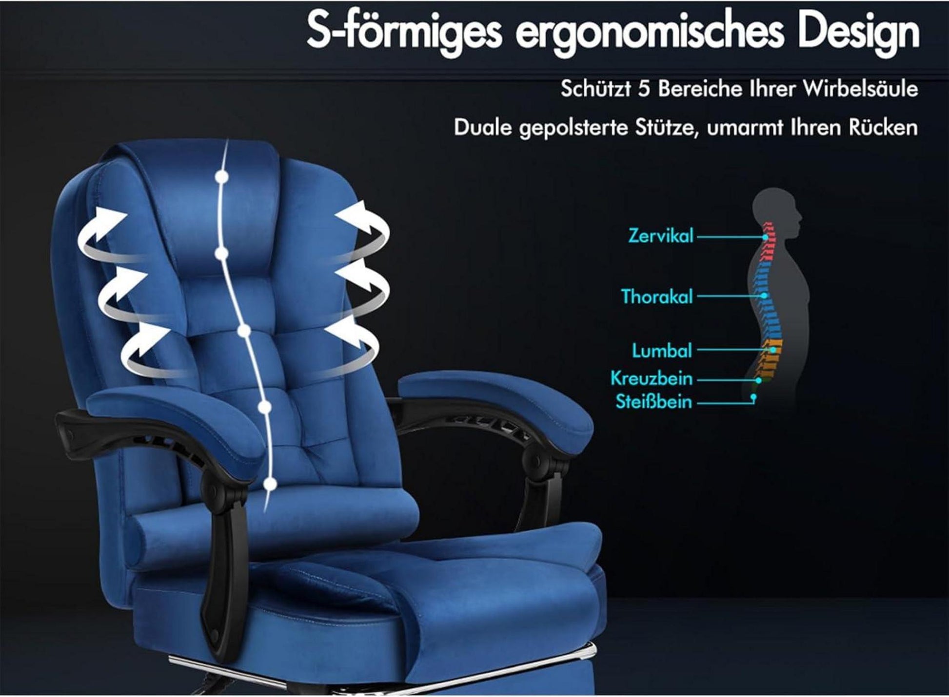 Ergonomischer Massage-Bürostuhl mit Fußstütze 150°-Neigung
