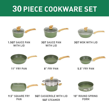 Kitchen Academy 30-teiliges Induktions-Kochgeschirr-Set Granitbeschichtung Grün