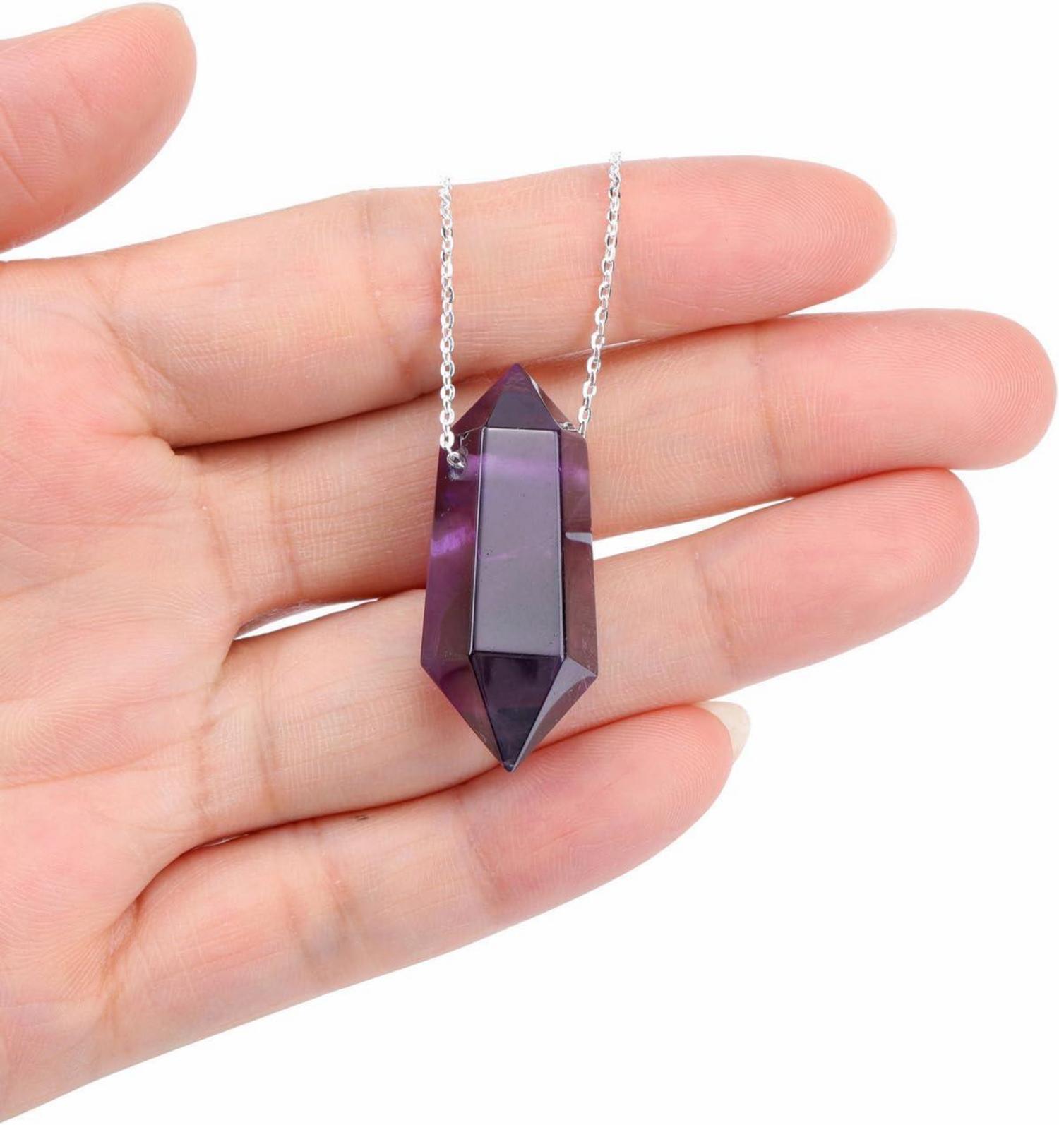 Amethyst Hexagon Anhänger Edelsteinkette Energiestein Schmuck