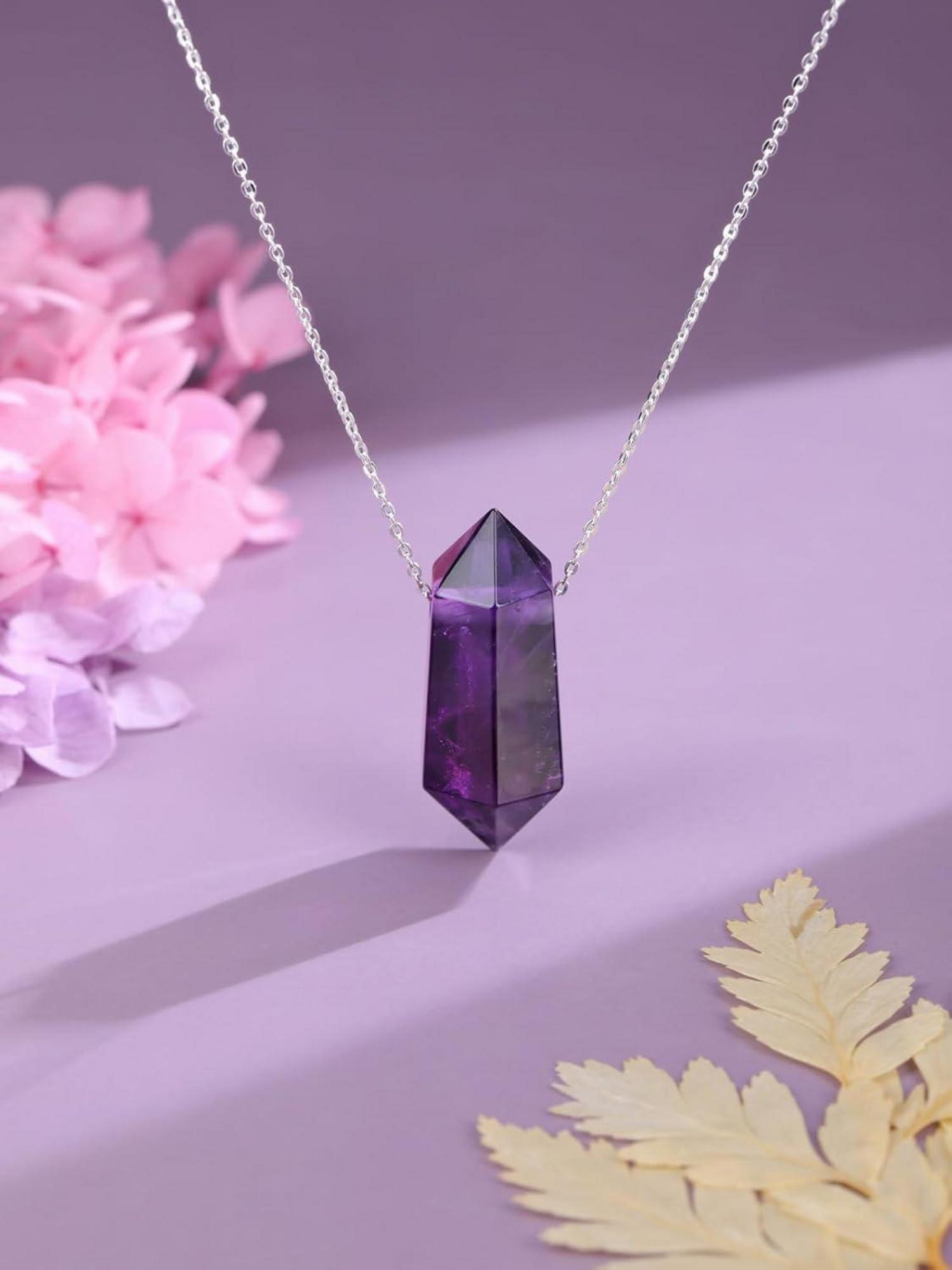 Amethyst Hexagon Anhänger Kette Heilstein Kristall Halskette Energiestein