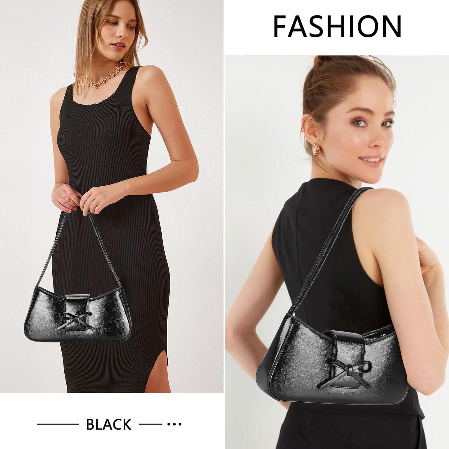 Kleine Handtasche Damen Schwarz PU Leder Umhängetasche