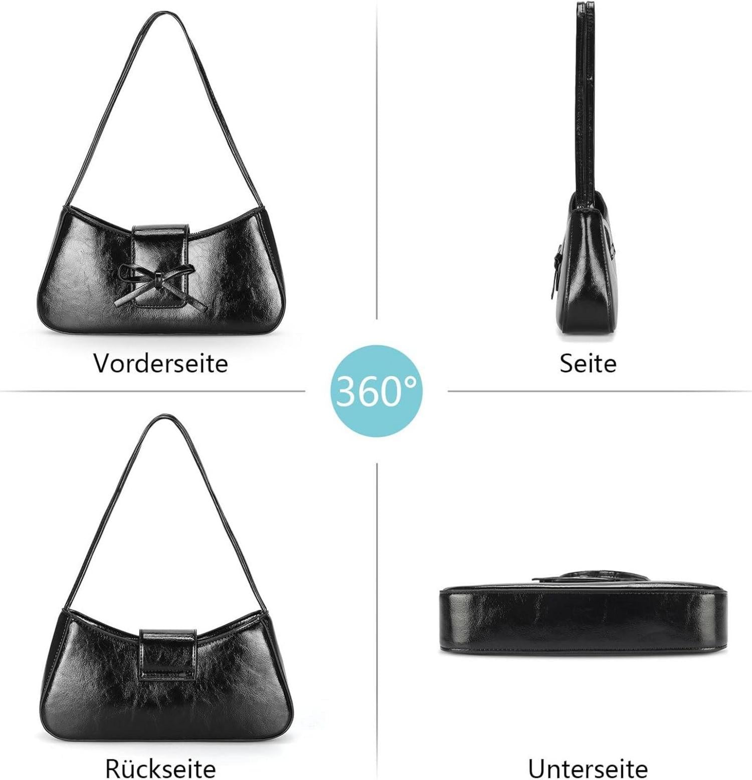 Schwarze Kleine Damen Handtasche Schultertasche PU Leder 28x6x13cm