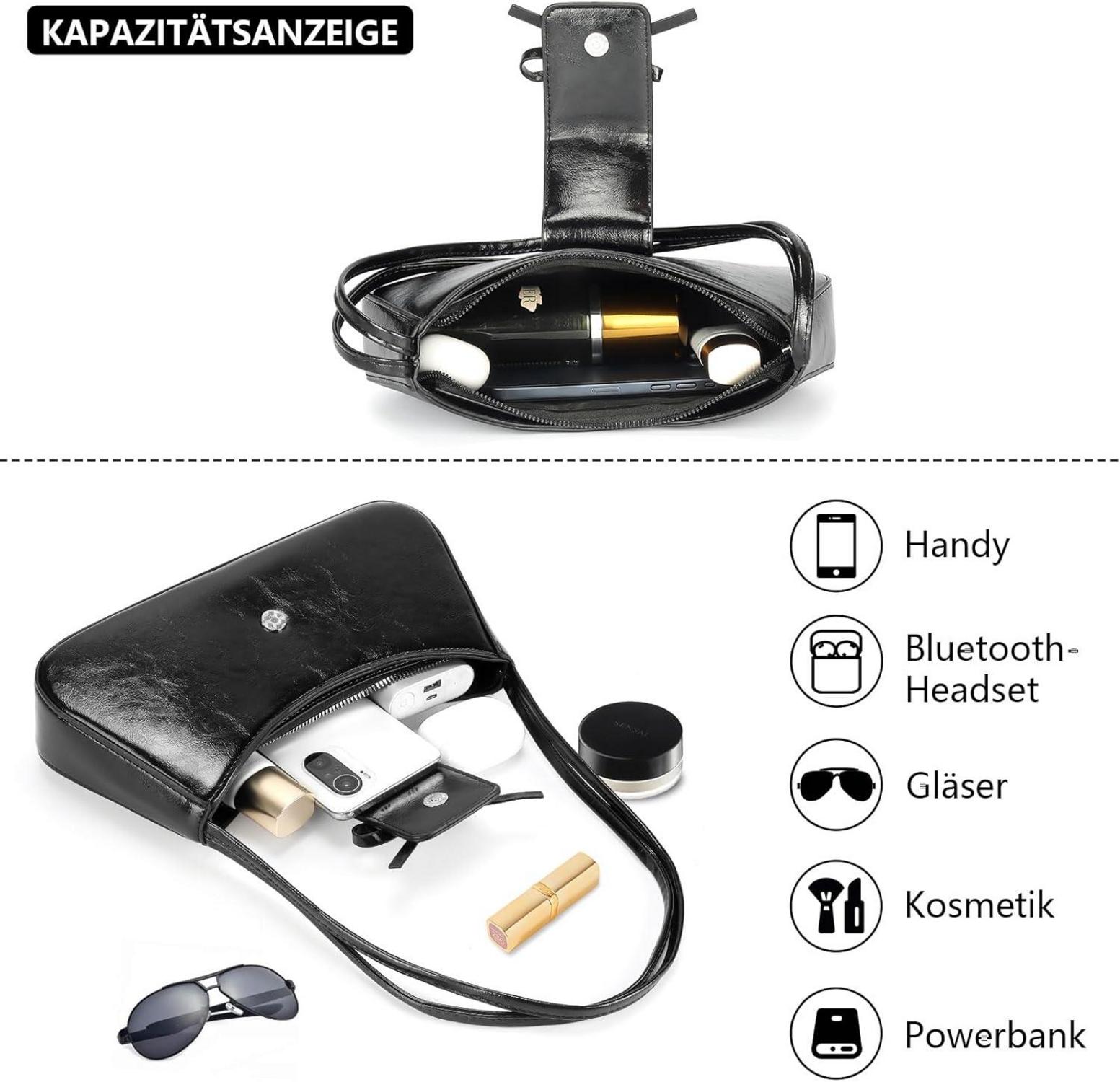 Kleine Damen Handtasche Schwarz PU-Leder Umhängetasche Kleine Half