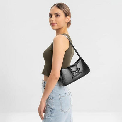 Schwarze Kleine Damen Handtasche Schultertasche PU Leder 28x6x13cm