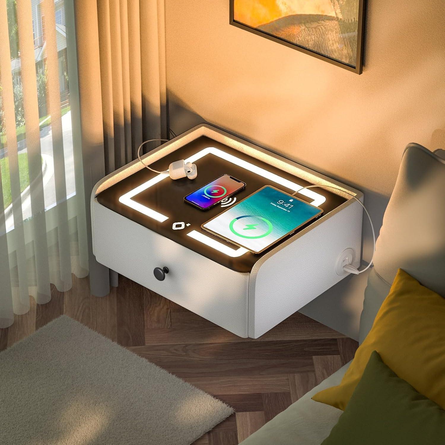 Moderne Hängender Nachttisch mit Ladefunktion LED-Lichteffekt