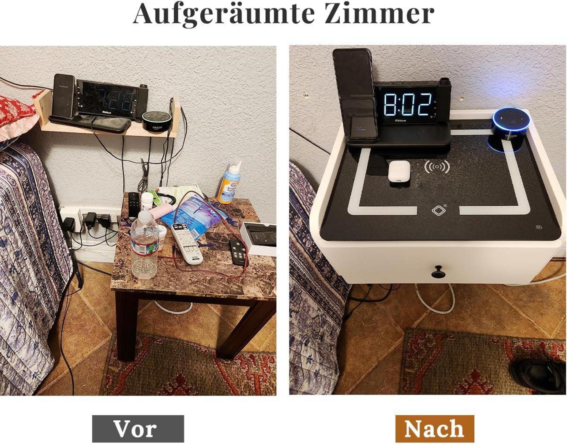 LED Nachttisch Ladefunktion Hängend Schublade 3-farbige Lichteinstellung White