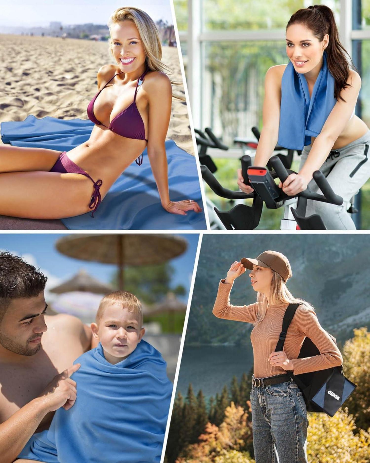 Mikrofaser Handtuch Set: Badetuch Fitness Sport 180x60 + 2x 80x40cm Blau