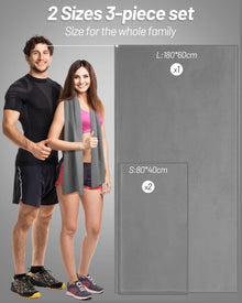 3er-Set Mikrofaser Handtuch groß und klein, Dark Grey