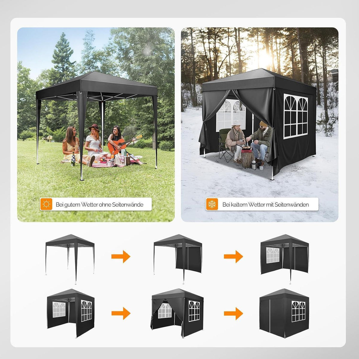Faltpavillon 2x2m – Wasserdicht & Höhenverstellbar mit Zubehör