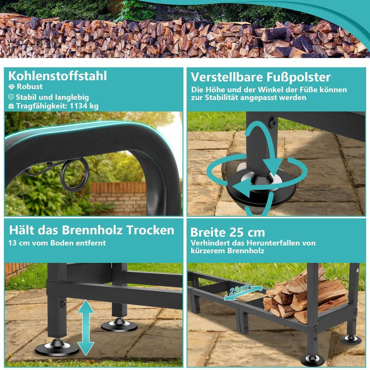 Kaminholzregal wetterfest mit Abdeckung – Holzlager für Garten