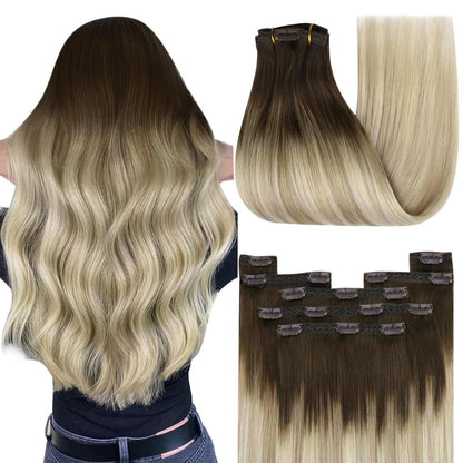 Clip-in Echthaar Extensions Braun Blond 40cm - 135g
