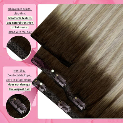 Clip-in Echthaar Extensions Braun Blond 40cm - 135g