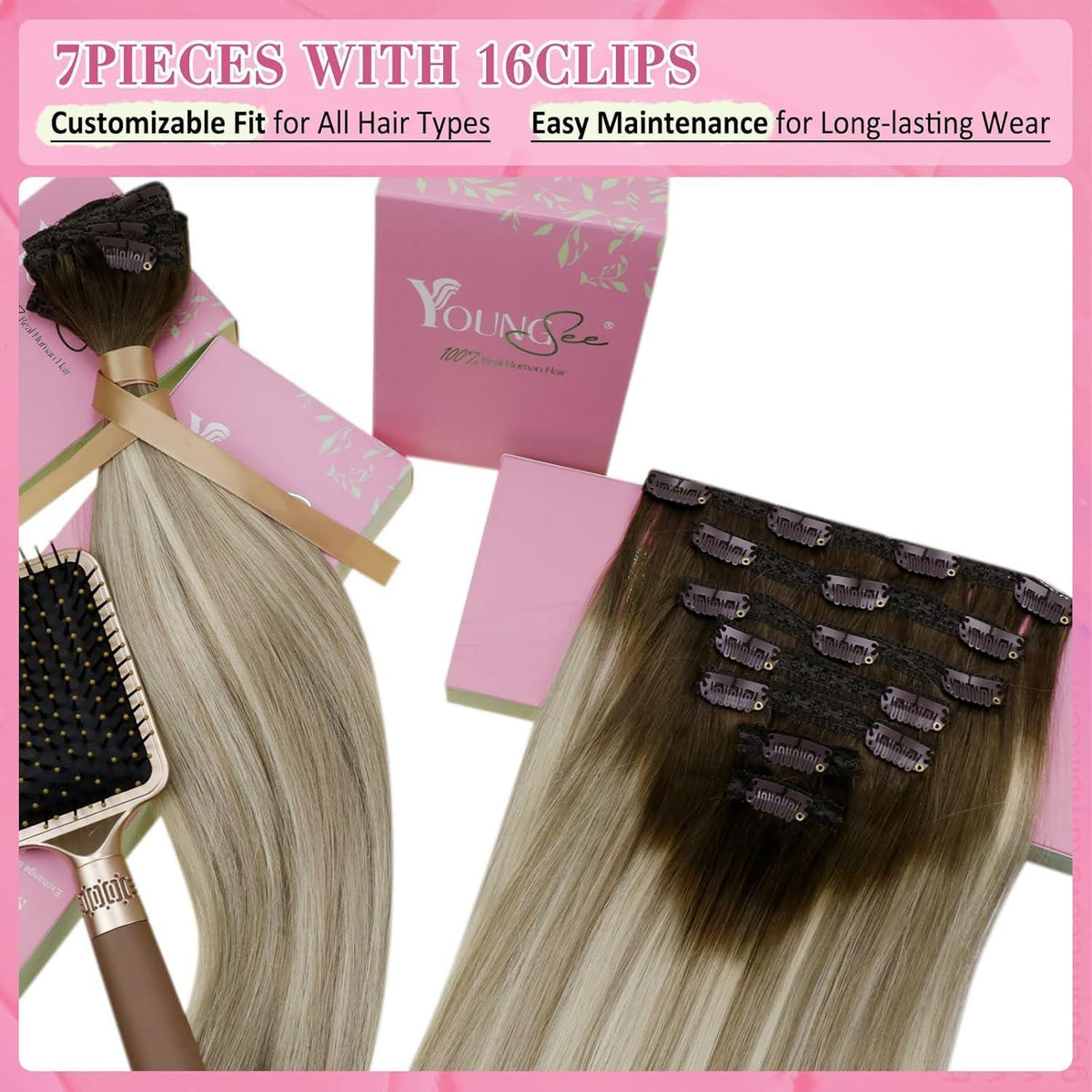 Clip-in Echthaar Extensions Braun Blond 40cm - 135g