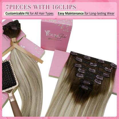 Clip-in Echthaar Extensions Braun Blond 40cm - 135g