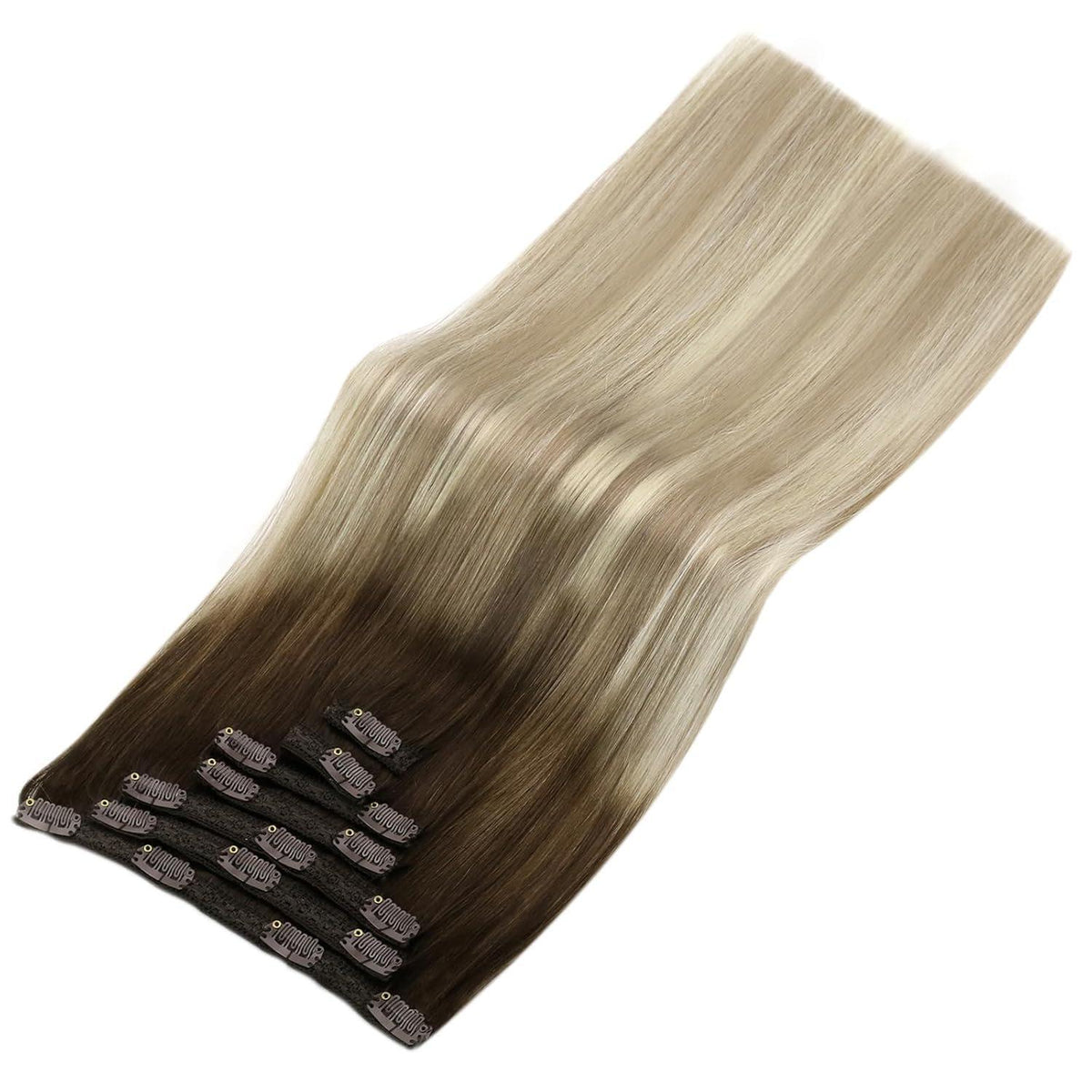Clip-in Echthaar Extensions Braun Blond 40cm - 135g
